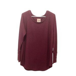 Chaser Burgundy Thermal Waffle Long-Sleeve  Women's Top Size XL